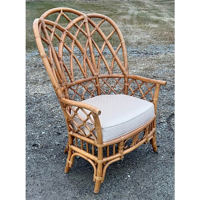 1980s Coastal Bent Rattan Wingback Chair For Sale - Image 5 of 6
