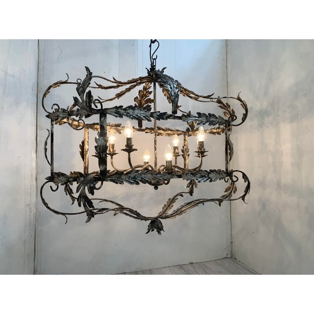 Contemporary Florentine Art Silver + Argilla Metal Wrought Iron Chandelier Made in Italy For Sale - Image 3 of 12