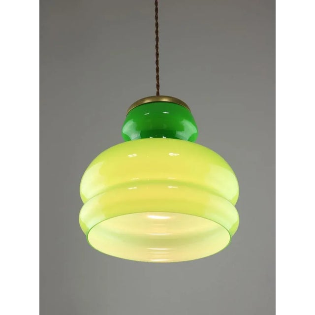 Mid-Century Italian Green Brass and Glass Pendant Lamp For Sale - Image 4 of 11