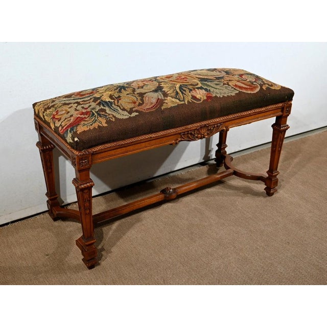 Long rectangular massive walnut bench made at the beginning of the last century. The original seat, in good condition, is...