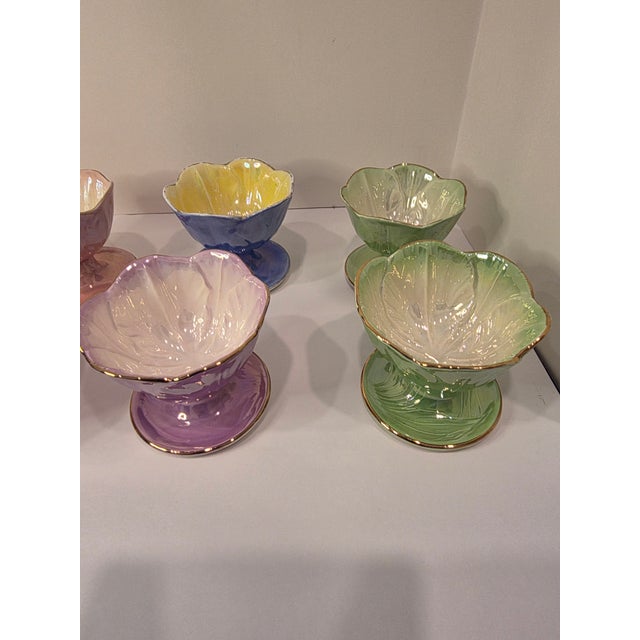 Vintage English Pearl Lustre Stemmed Dessert Bowls - Set of Eight For Sale - Image 4 of 9