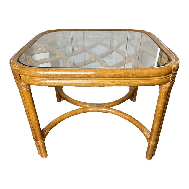 Vintage Late 20th Century Lane Venture Rattan Sunroom Side Table | Chairish
