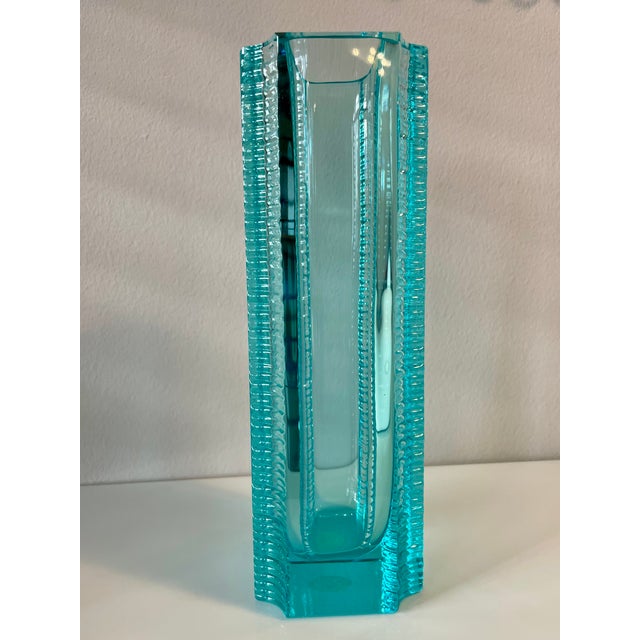 Glass Bohemia Beryl Art Glass Vase by Milos Philip for Skrodlovice, 1950s For Sale - Image 7 of 7