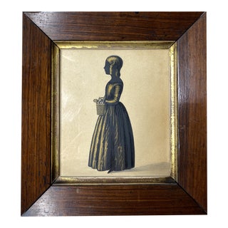 Antique Victorian Ink Silhouette of a Young Girl, Framed For Sale
