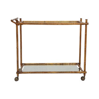 Hollywood Regency Faux Bamboo & Glass Bar Cart For Sale