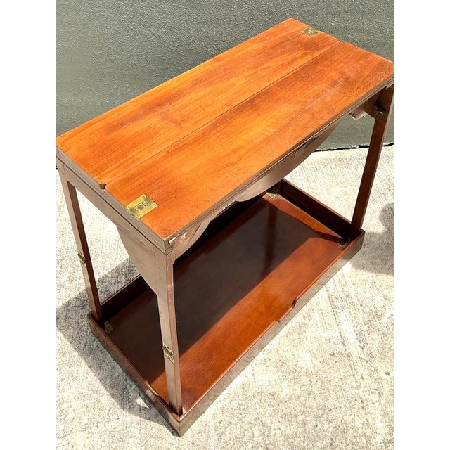 Vintage English Collapsible Flip Top Campaign Game Table For Sale In West Palm - Image 6 of 10