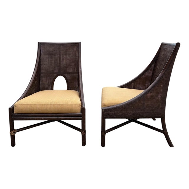 Mid-Century Modern Barbara Barry for McGuire Caned Petite Lounge Chairs - A Pair For Sale