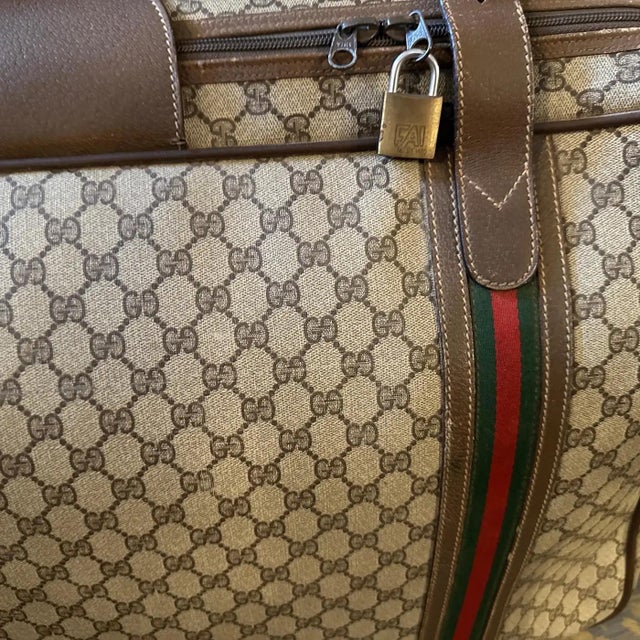 Brown 1970s Iconic Gucci Gg Monogram Canvas and Web Stripes Suitcase For Sale - Image 8 of 16