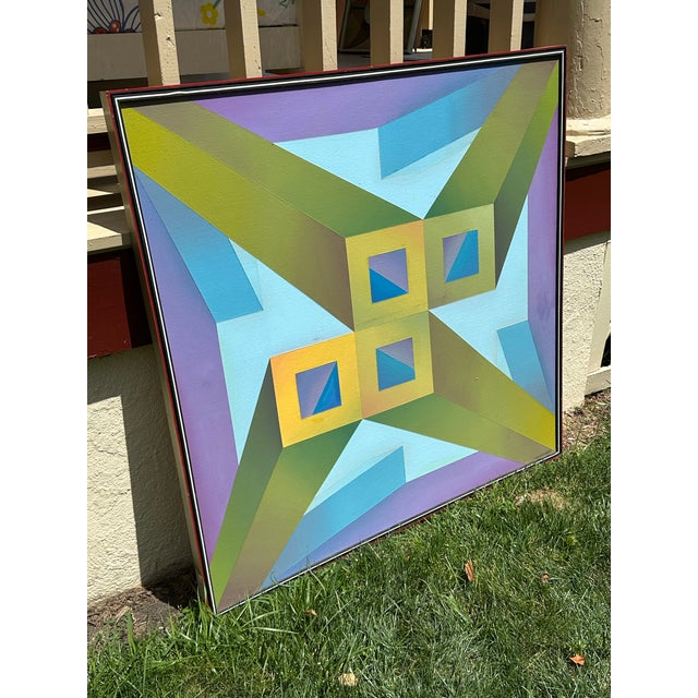 Monumental vintage hard edge acrylic painting on canvas by Illinois artist Milburn Smith (1921-2015). Beautiful and...
