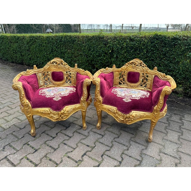 1980 French Louis XVI Gold Velvet Beech Salon Set (3 Pieces) Description Bring timeless French elegance into your interior...