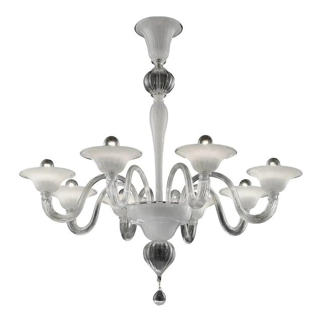 Glass Venetian Murano Glass Chandelier in Transparent and White Tones with Silver Leaf by Simoeng for Simoeng For Sale - Image 7 of 7