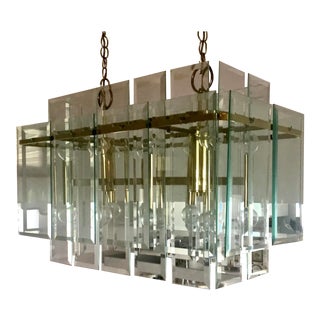 Brass and Glass Chandelier in the Style of Curtis Jere For Sale