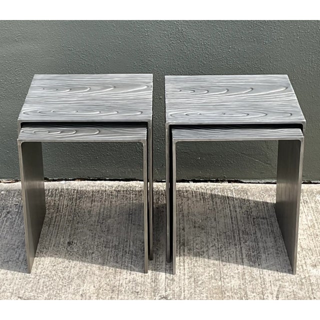 Vintage Wood Grain Metal Nesting Tables - Set of 4 For Sale - Image 10 of 12