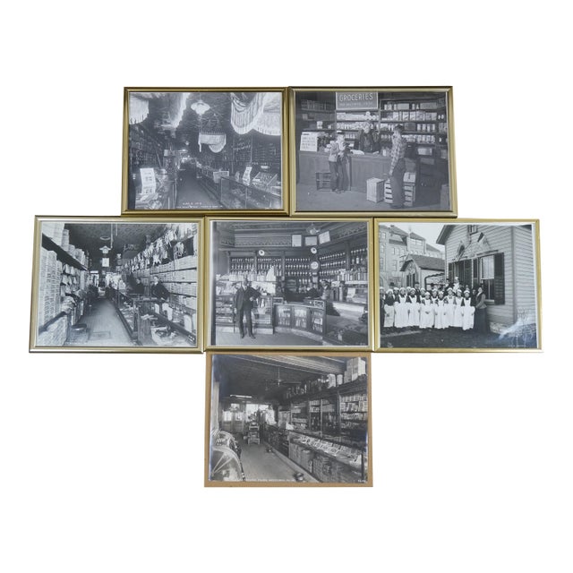 6 Antique Black & White 19thC Haberdashery Lifestyle Photographic Prints NCR, Framed For Sale
