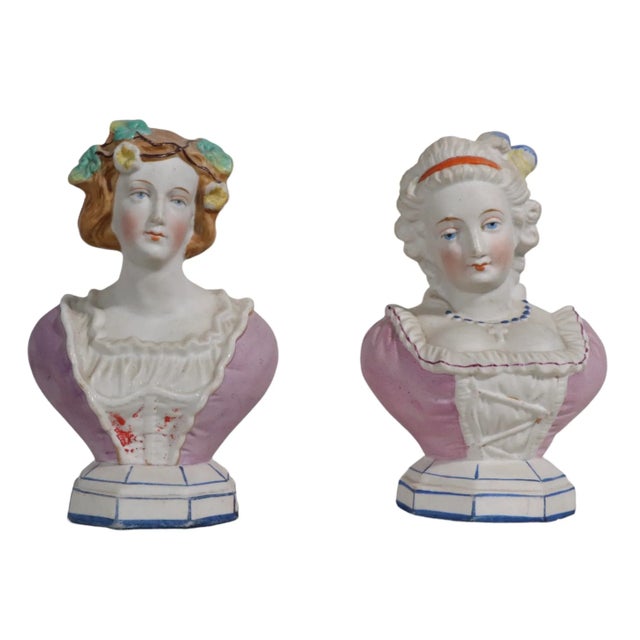2 German Porcelain Bust Figurines C. 19th C For Sale - Image 10 of 10