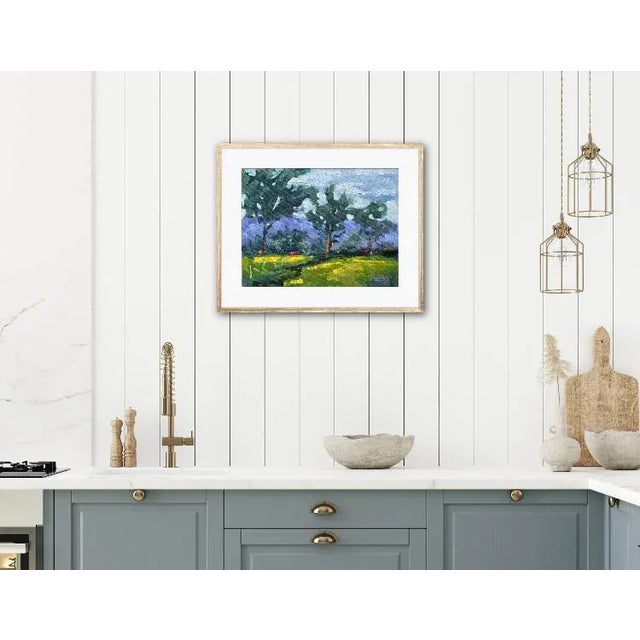 Abstract Windswept Day With Mustard Grass Oil Painting For Sale - Image 3 of 6