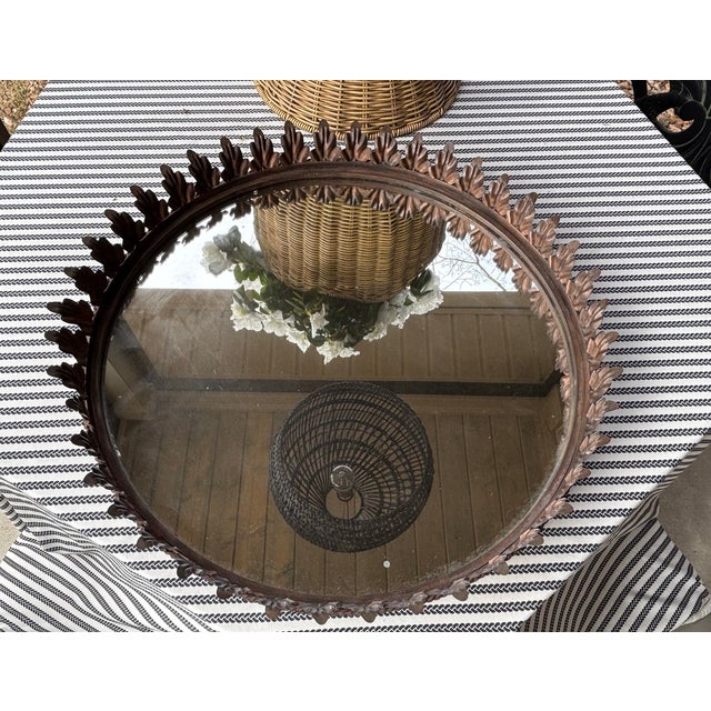 Large Vintage Italian Tole Acanthus Leaf Round Mirrored Tray / Round Mirrored Cocktail Tray For Sale - Image 16 of 17