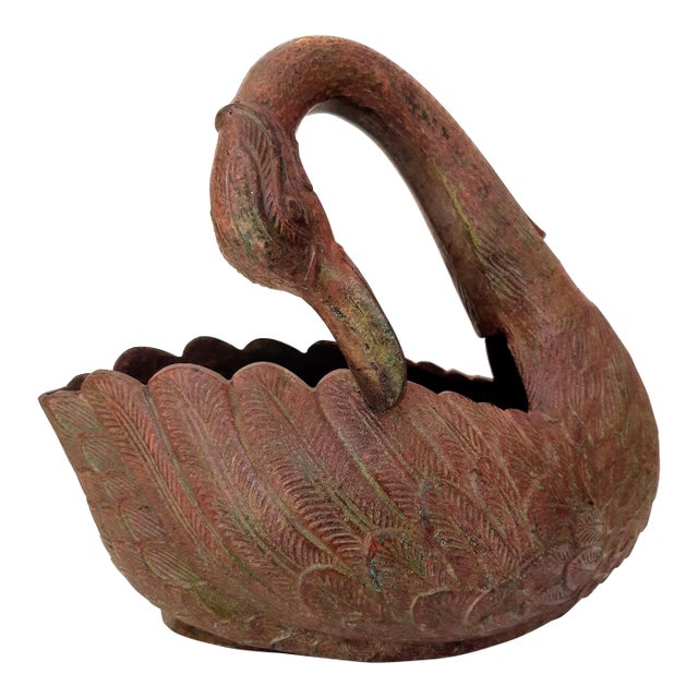 Vintage Bronzed Metal Swan Planter For Sale