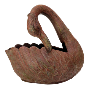Vintage Bronzed Metal Swan Planter