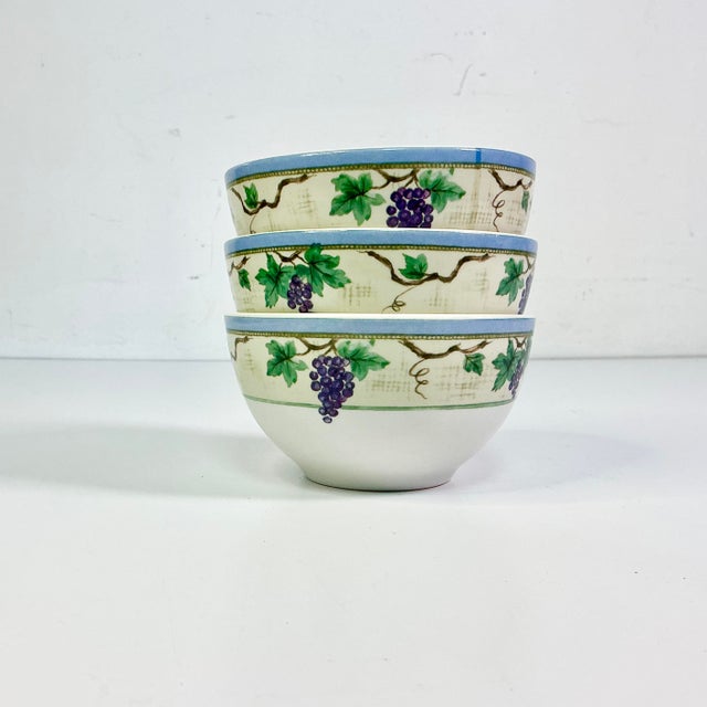 Early 21st C Vintage Boho Chic Merlot Grape Motif Dessert Bowls - Set of 3. For Sale - Image 15 of 16