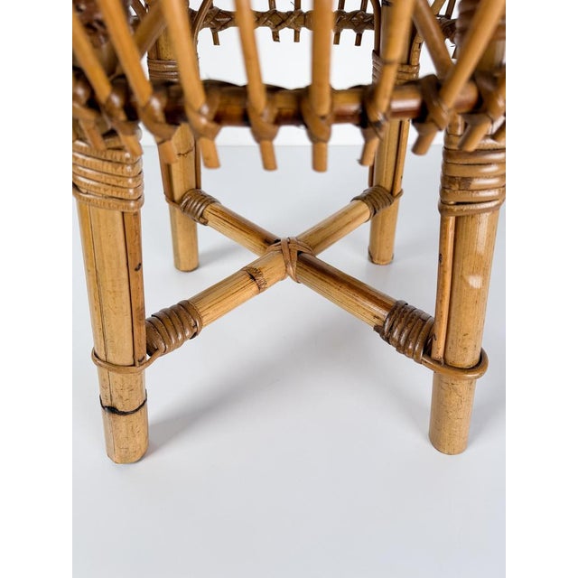 Mid-Century Italian Handcrafted Cane Bamboo & Rattan Stool in the style of Albini for Tito Agnoli, 1960s For Sale - Image 12 of 18