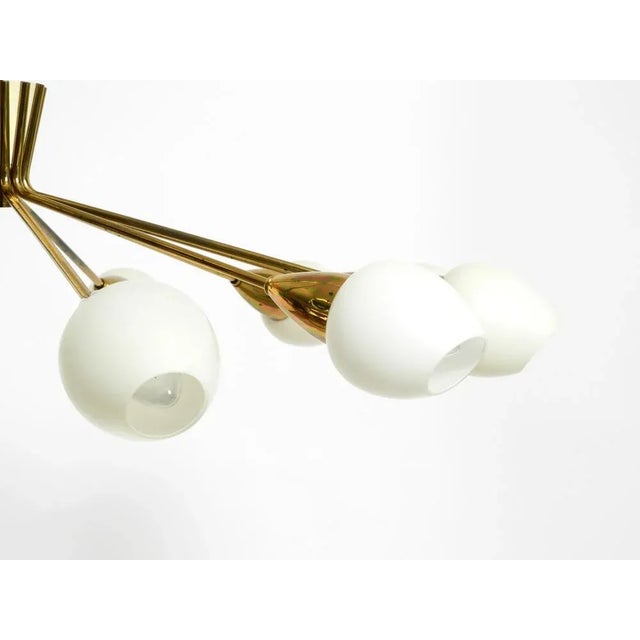 Mid-Century Brass 12-Armed Chandelier with Opal Glass Shades, 1950s For Sale - Image 17 of 18