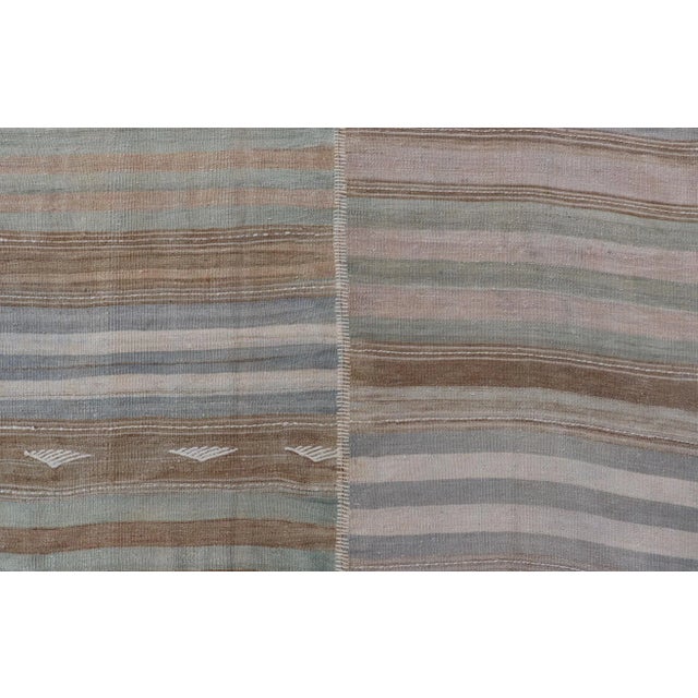 Vintage Turkish Kilim Rug With Multicolored Stripes and Subtle Pastel Tones 9'5"x12'5" For Sale In Atlanta - Image 6 of 10