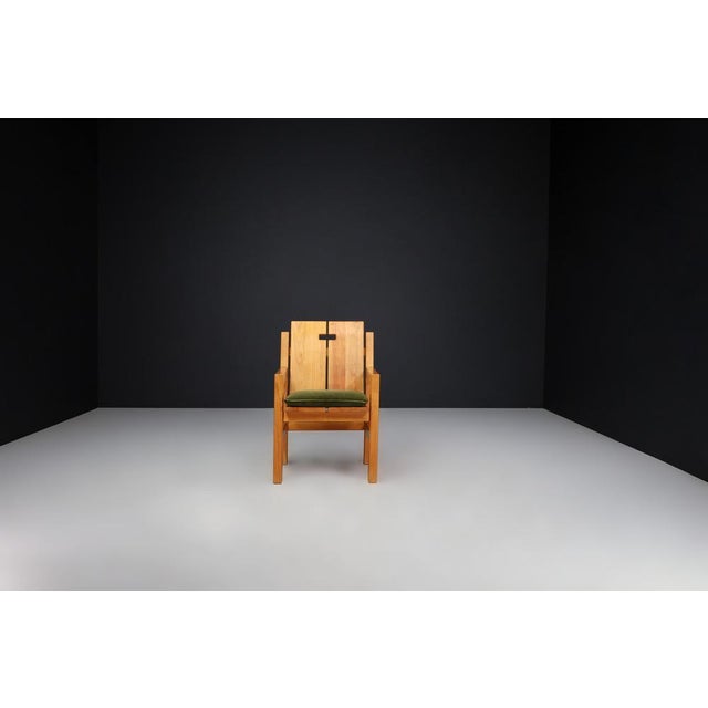 Mid-Century Modern Elm and Green Velvet Upholstery Armchair, France, 1970s For Sale - Image 12 of 13