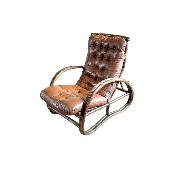 1970s Vintage Bamboo and Leather Chair, 1970s For Sale - Image 5 of 17