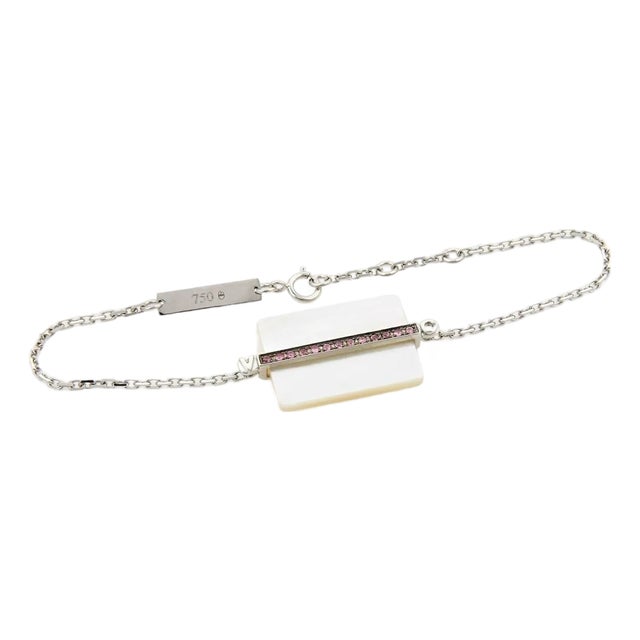 Mid 20th Century Victoria Casal Pink Sapphire & Pink Mother of Pearl 18k White Gold Bracelet For Sale