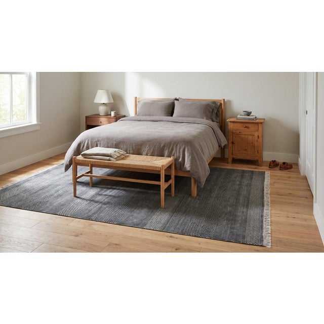 Gray 8x10 Gray Hand-Knotted Wool Viscose Striated Texture Solid Open Field Carpet Rug For Sale - Image 8 of 13