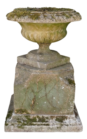 English Garden Basin on Patinated Stone Pedestal, 1920s