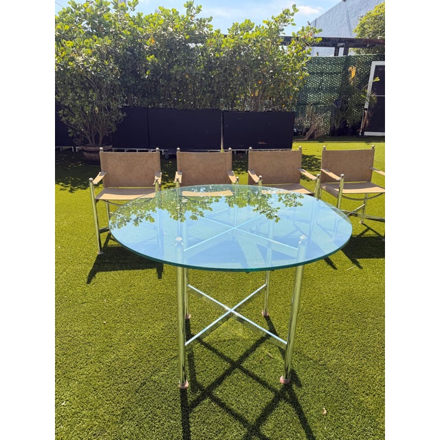 Vintage Campaign Maison Jansen Style, Pace Chrome Table & Director Arm Chairs, Suede Leather Chrome and Brass C. 1970s For Sale - Image 11 of 12