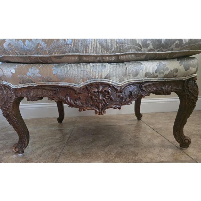 Early 18th Century Antique French Regency Bergere Armchairs, Walnut Hand-Carved in France, 18th Century, a Pair For Sale - Image 5 of 15