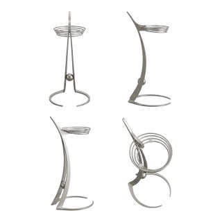 1980s Mid-Century Modern Space Age Sculptural Travaso Gemini Silver Metal Wine Decanter Stand For Sale