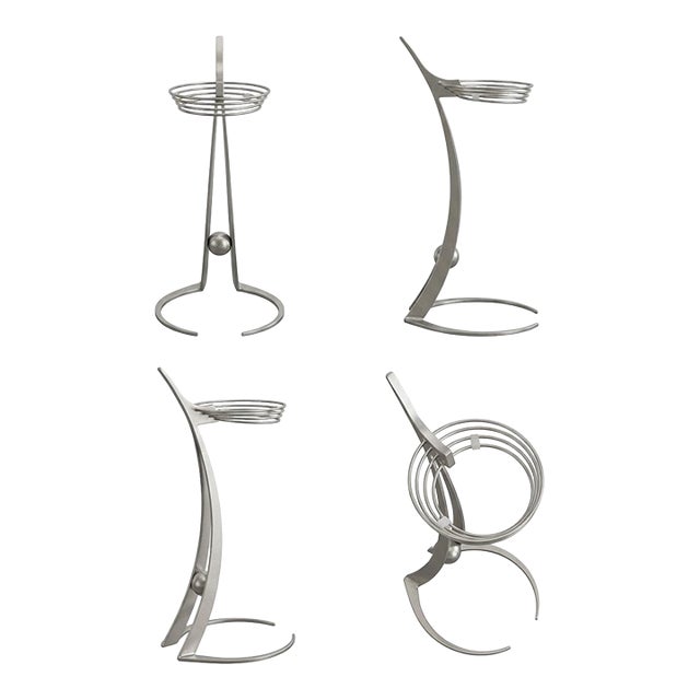 1980s Mid-Century Modern Space Age Sculptural Travaso Gemini Silver Metal Wine Decanter Stand For Sale