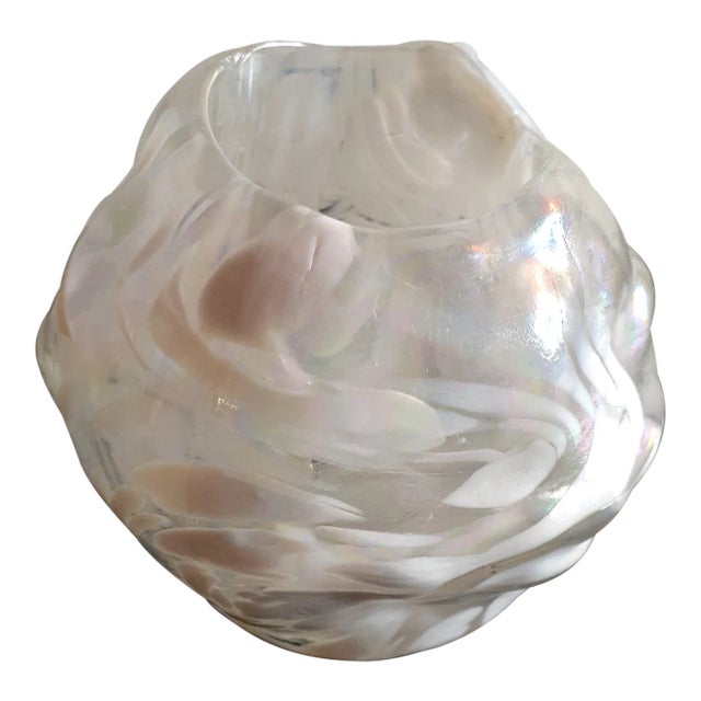 Vintage Cristal D Arques France Iridiscent Snowball Single Candle Votive For Sale