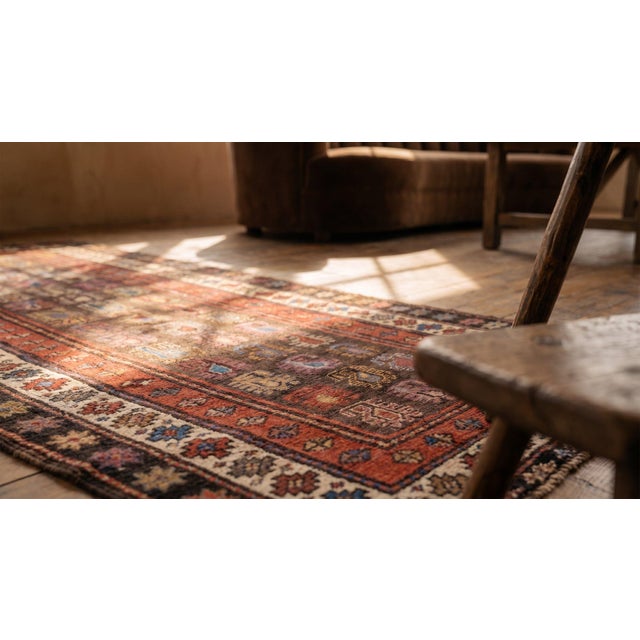 Textile 1900s Brown Geometric Tribal Antique Caucasian Moghan Rug 3'7" X 8'8" Knotted Wool Carpet For Sale - Image 7 of 7