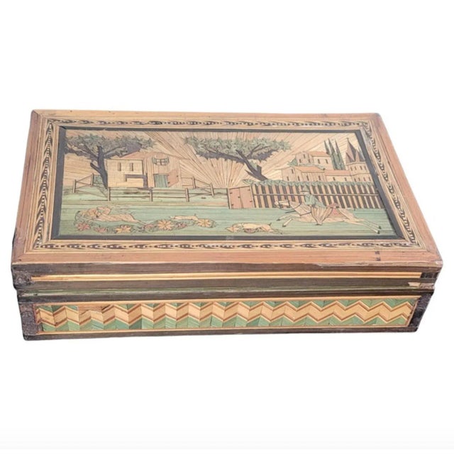 Scarce 18th/19th Century French Provincial Straw Marquetry Sewing Box For Sale - Image 13 of 13
