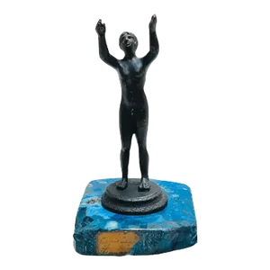 19th C Italian Diminutive Grand Tour Bronze Nude Athlete on Lapis, Lazuli Base