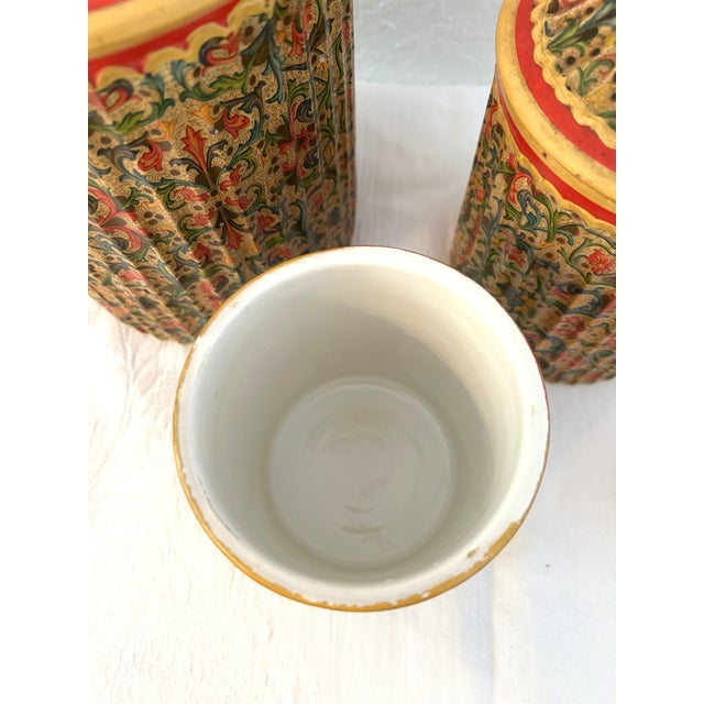 Mediterranean Vintage Italian Ceramic Ornate Floral Canisters, Set of 3 For Sale - Image 3 of 4