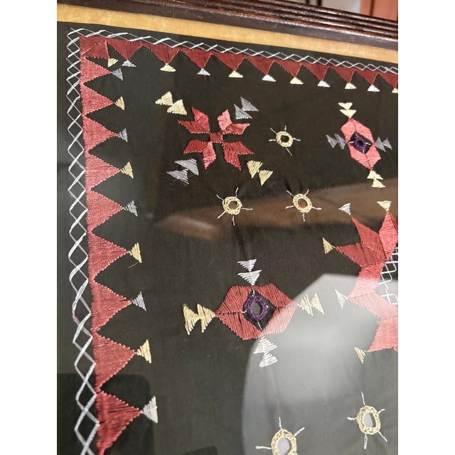Folk Art Pink Needlework in Tramp Art Frame For Sale - Image 3 of 3