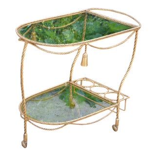 Vintage Italian Gilt Rope and Tassel Bar Cart For Sale