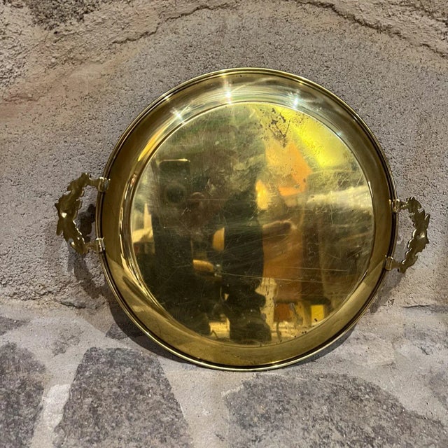 Metal European Antique Service Tray Ornate Brass For Sale - Image 7 of 11