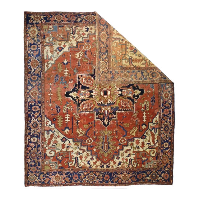 Antique Persian Serapi Rug 9'4" x 11’0". A higher grade of Heriz carpets, usually in medallion designs, with crisp natural...