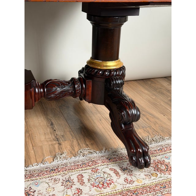 Brown New York Classical Revival Carved Mahogany Double-Pedestal Library Table, Labeled Ernest F. Hagen, Circa 1890–1925 For Sale - Image 8 of 13