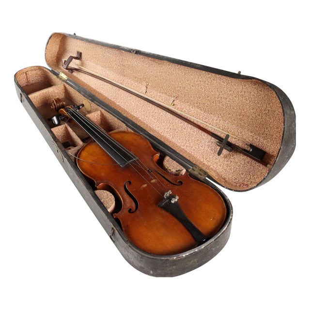 Antique Violin with Wooden Case For Sale