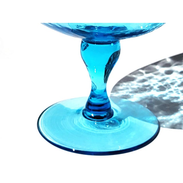 Blue 1960s Empoli Blue Stemmed Optic Glass Vase For Sale - Image 8 of 9