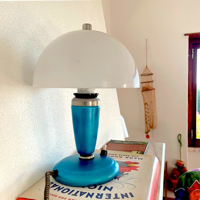 Mid-Century Modern Mid-Century Modern Mushroom Table Lamp in Blue Metal, 1963 For Sale - Image 3 of 12