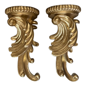 Pair of Ornate Gilt Acanthus Leaf Wall Sconces / Candle Shelves